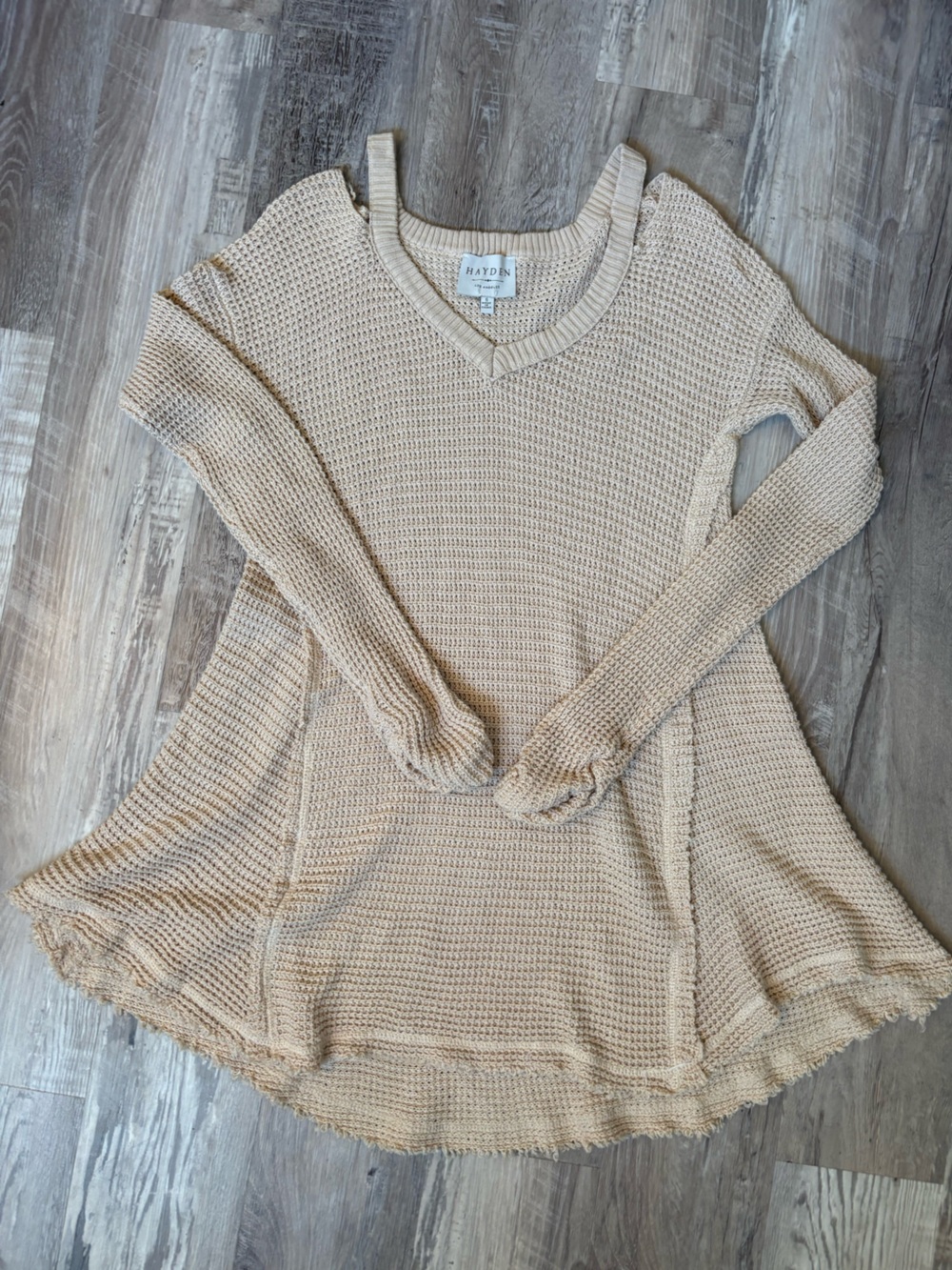Hayden Los Angeles Cold Shoulder Waffle Knit Tunic Sweater Dress S Boho